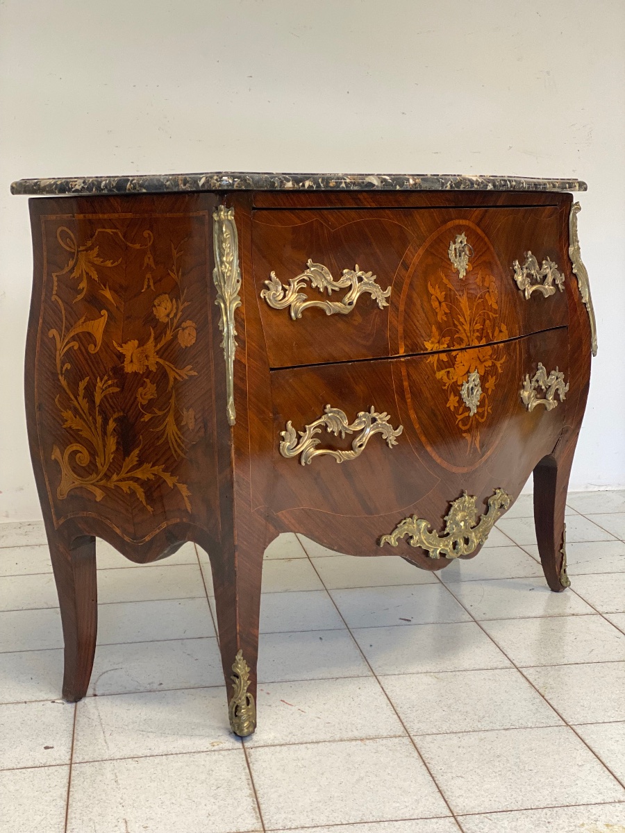 Commode galbée (façade et côtés) d'époque Napoléon III (XIXe siècle), restaurée.-photo-2