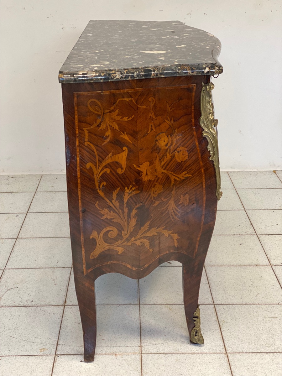 Commode galbée (façade et côtés) d'époque Napoléon III (XIXe siècle), restaurée.-photo-3