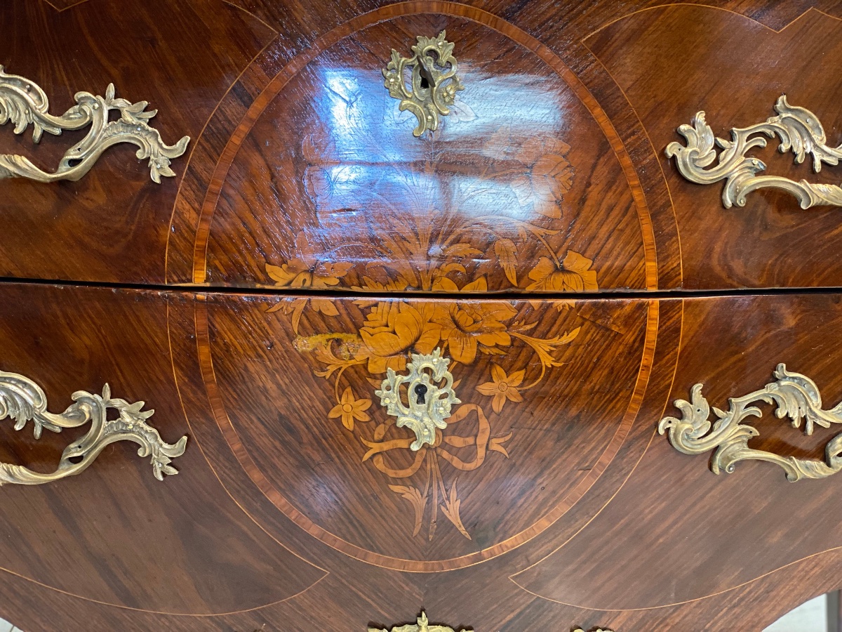 Commode galbée (façade et côtés) d'époque Napoléon III (XIXe siècle), restaurée.-photo-6