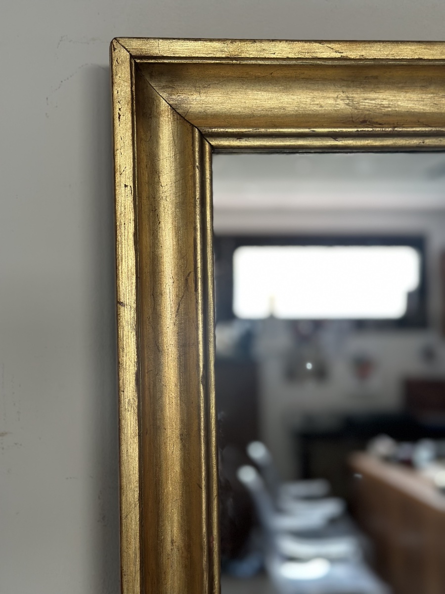 Restored 19th-century Empire-style Gilded Wooden Mirror-photo-3