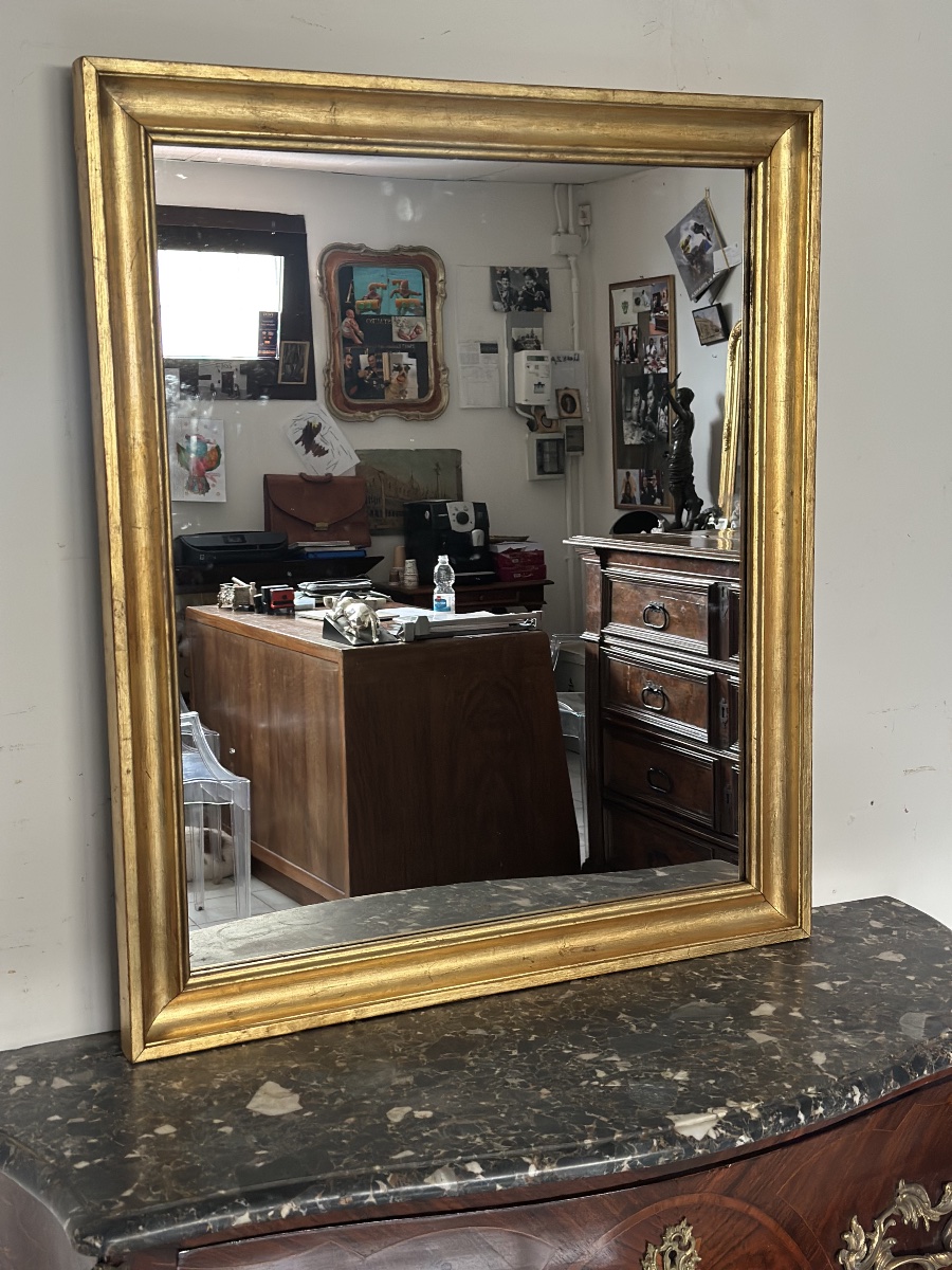 Restored 19th-century Empire-style Gilded Wooden Mirror-photo-4