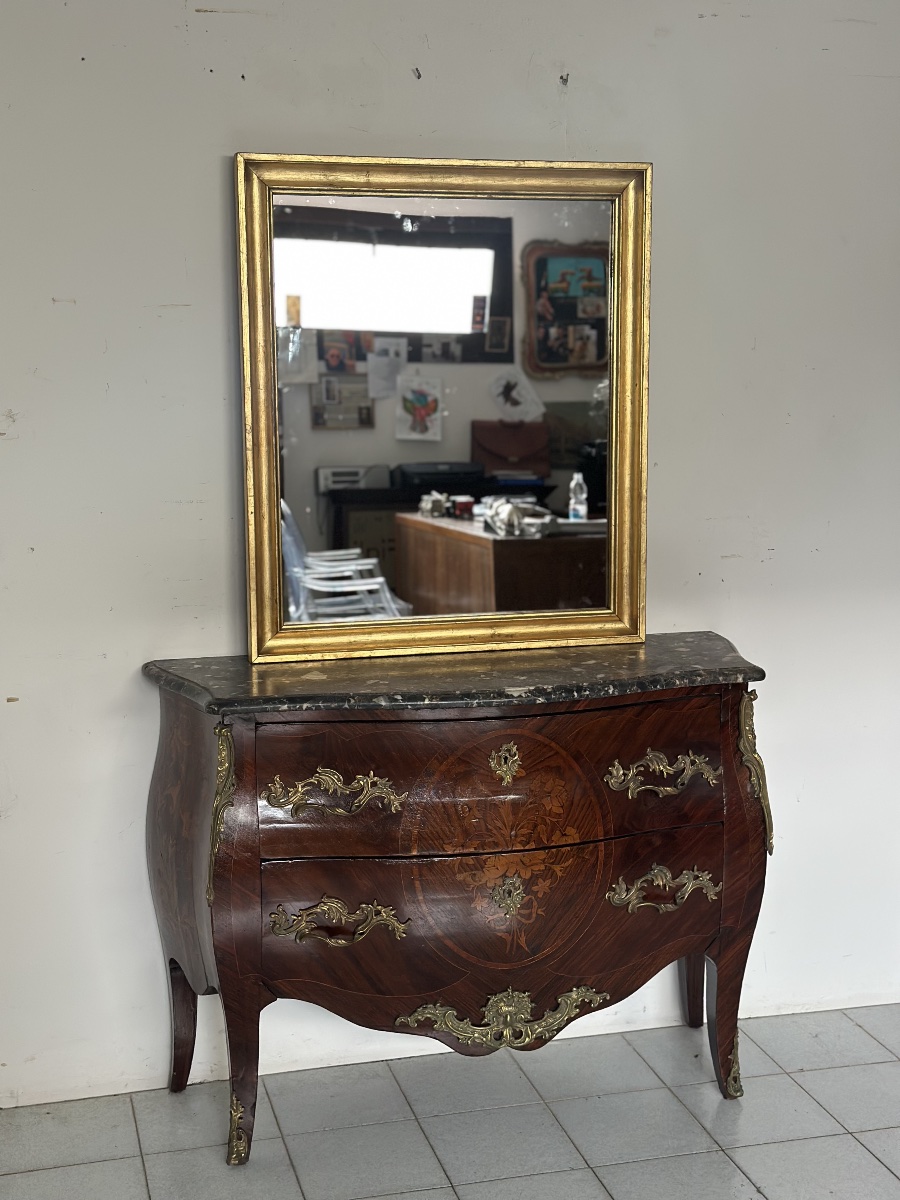 Restored 19th-century Empire-style Gilded Wooden Mirror-photo-1