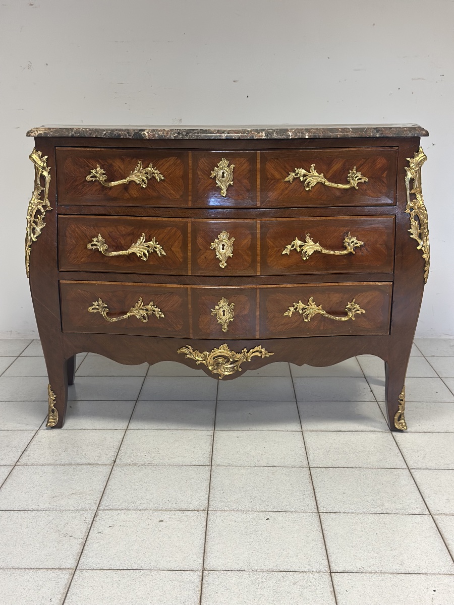 Commode galbée en bois de rose, ébène et bois violet, XIXe siècle, époque Napoléon III (restaur-photo-3