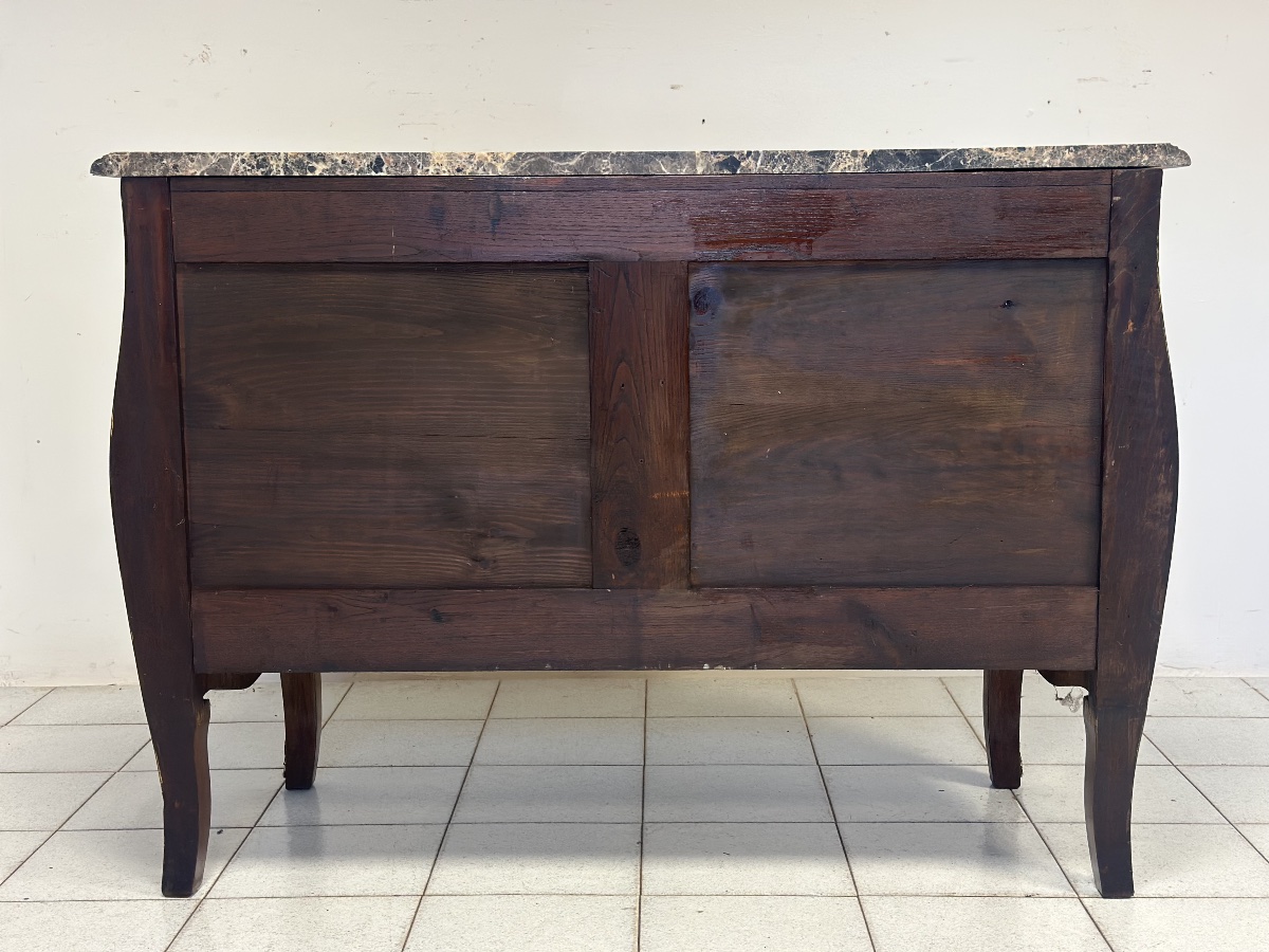 Commode galbée en bois de rose, ébène et bois violet, XIXe siècle, époque Napoléon III (restaur-photo-4