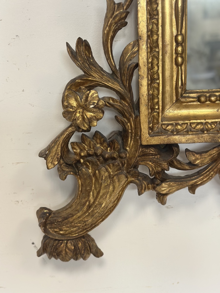 Louis XV-style Mirror In Carved And Gilded Wood. Mercury-coated Glass, Lombardy, Early 18th Century-photo-2