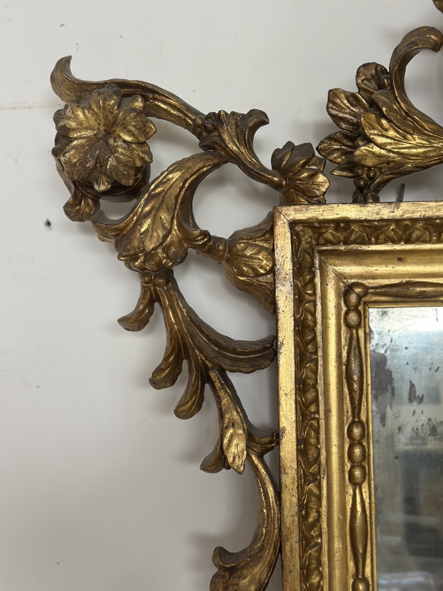 Louis XV-style Mirror In Carved And Gilded Wood. Mercury-coated Glass, Lombardy, Early 18th Century-photo-3