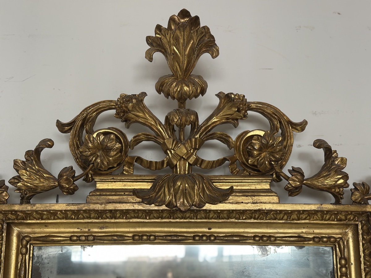 Louis XV-style Mirror In Carved And Gilded Wood. Mercury-coated Glass, Lombardy, Early 18th Century-photo-4