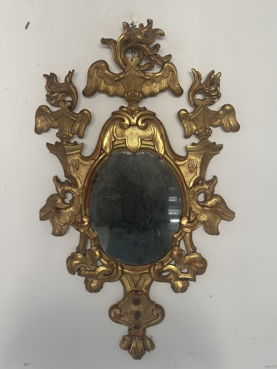 Miroir en éventail de style Louis XV, datant du XVIIIe siècle, à glace au mercure et dorure à l-photo-2
