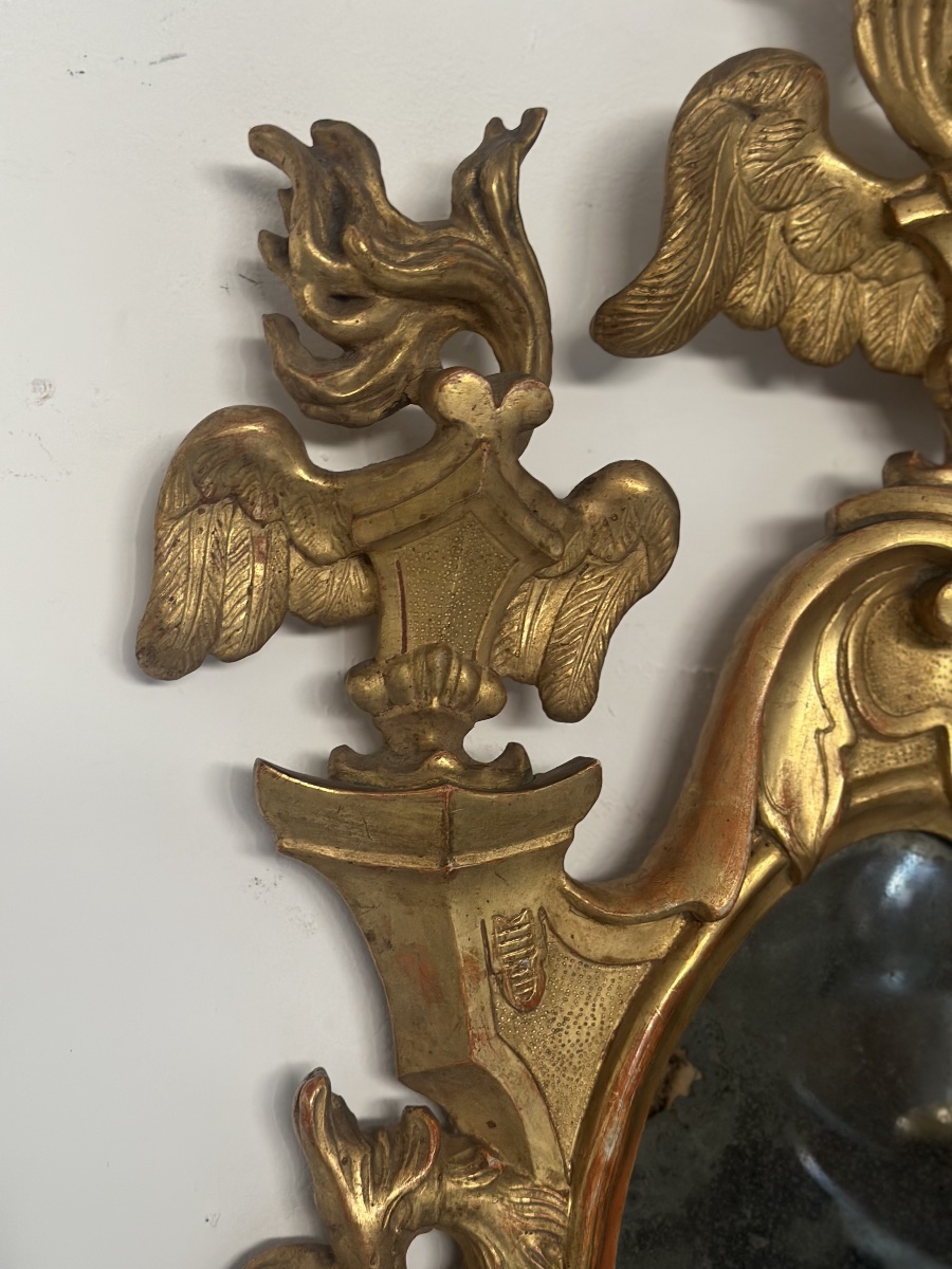 Miroir en éventail de style Louis XV, datant du XVIIIe siècle, à glace au mercure et dorure à l-photo-2