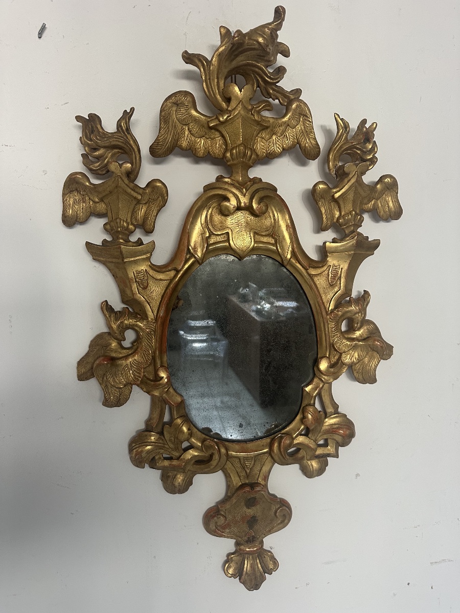 Miroir en éventail de style Louis XV, datant du XVIIIe siècle, à glace au mercure et dorure à l-photo-7