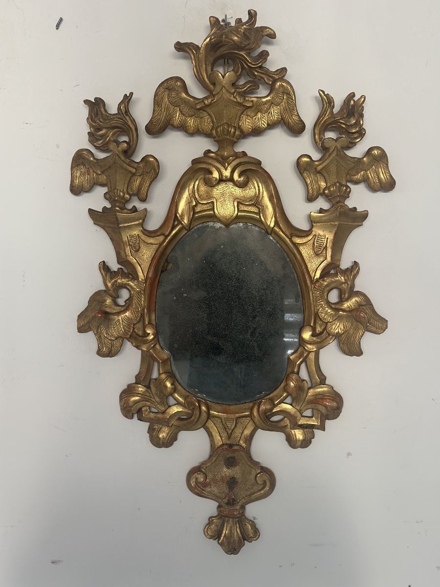 Miroir en éventail de style Louis XV, datant du XVIIIe siècle, à glace au mercure et dorure à l