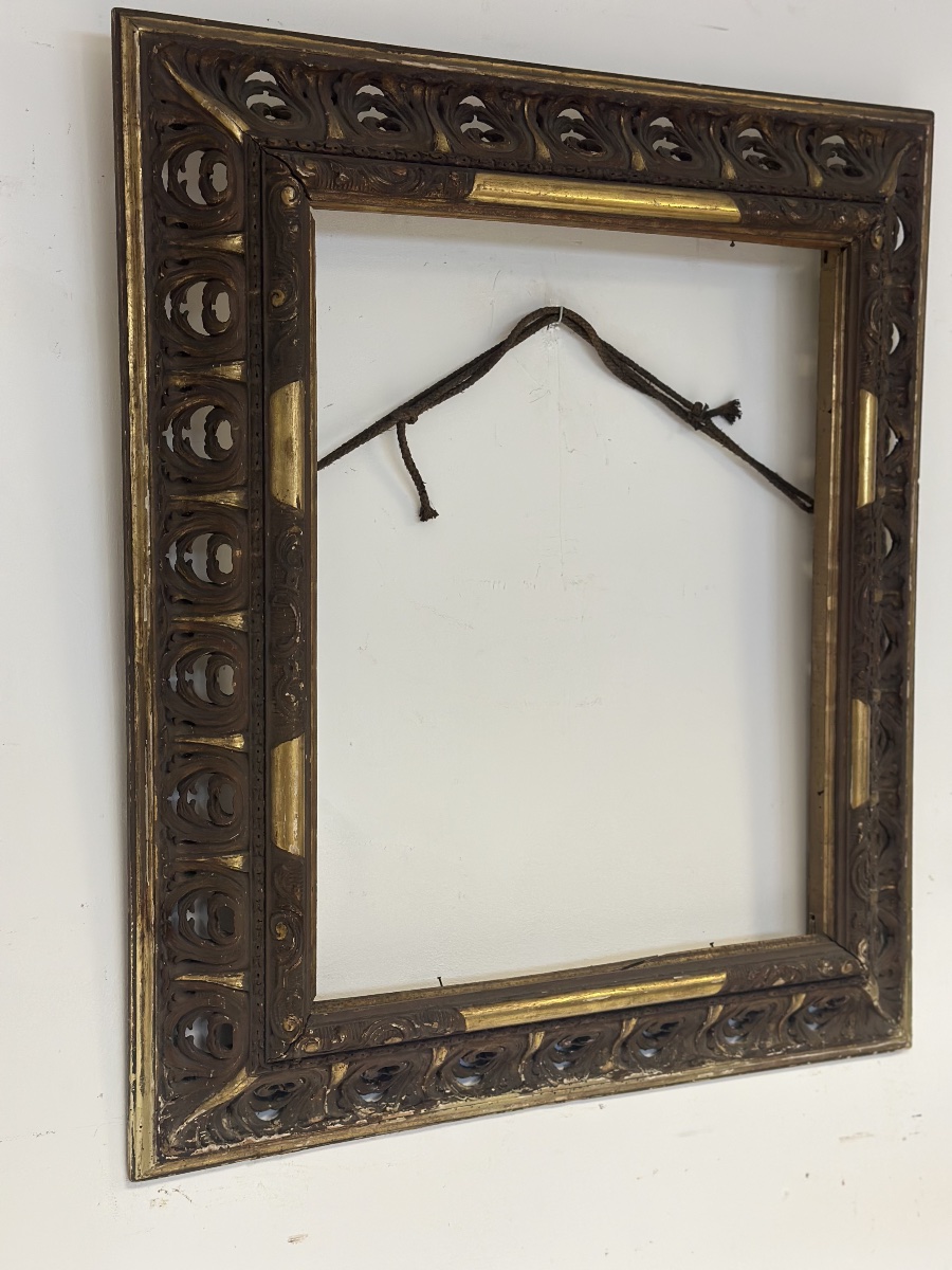 Gilded, Ebonized Openwork Wooden Frame. Lombardy, First Half Of The 19th Century. 108 X 92-photo-1