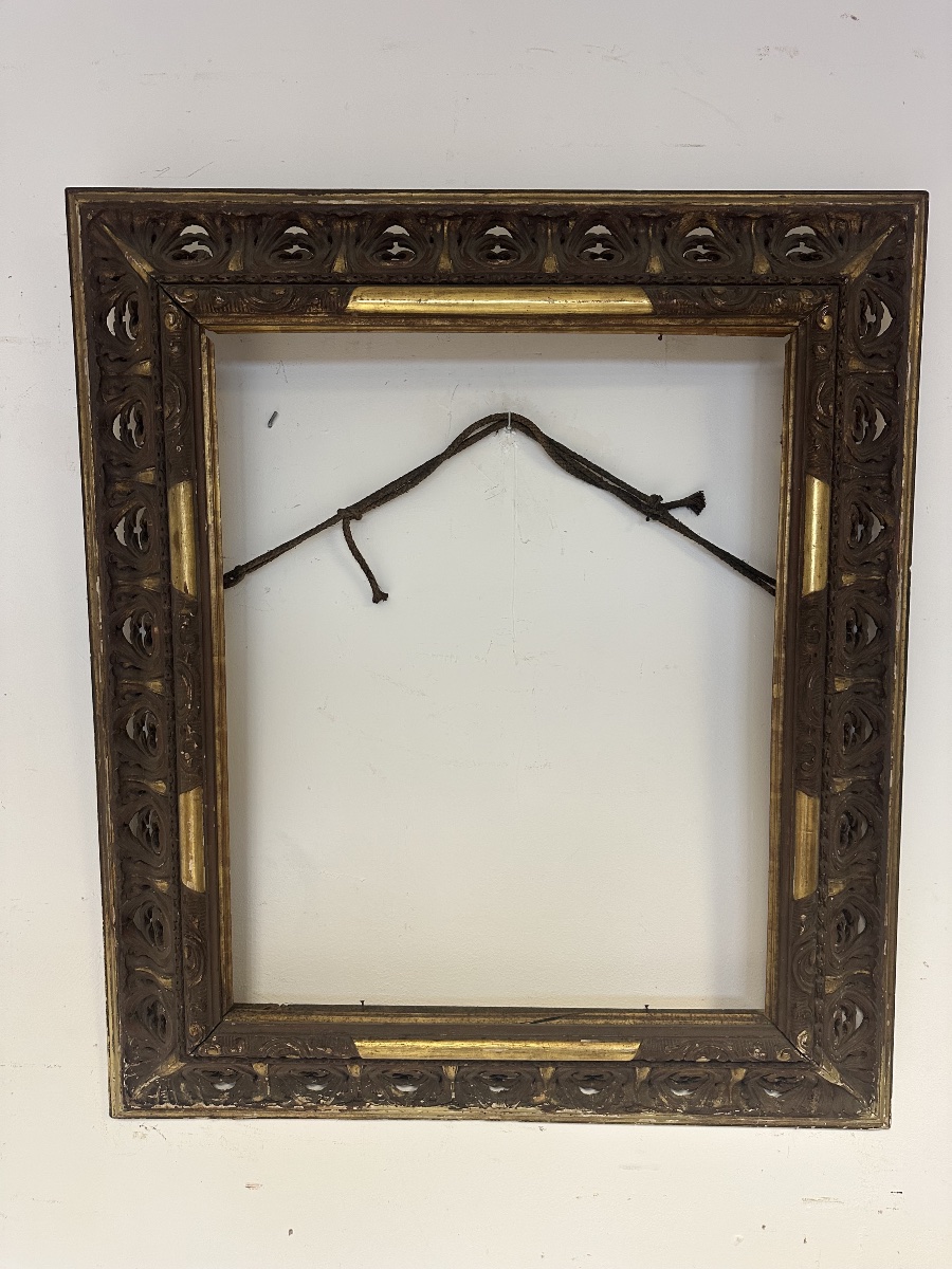 Gilded, Ebonized Openwork Wooden Frame. Lombardy, First Half Of The 19th Century. 108 X 92-photo-4