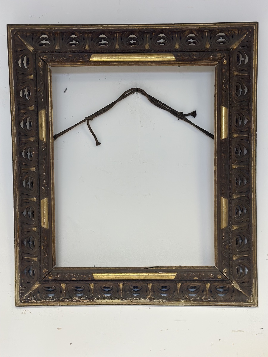 Gilded, Ebonized Openwork Wooden Frame. Lombardy, First Half Of The 19th Century. 108 X 92
