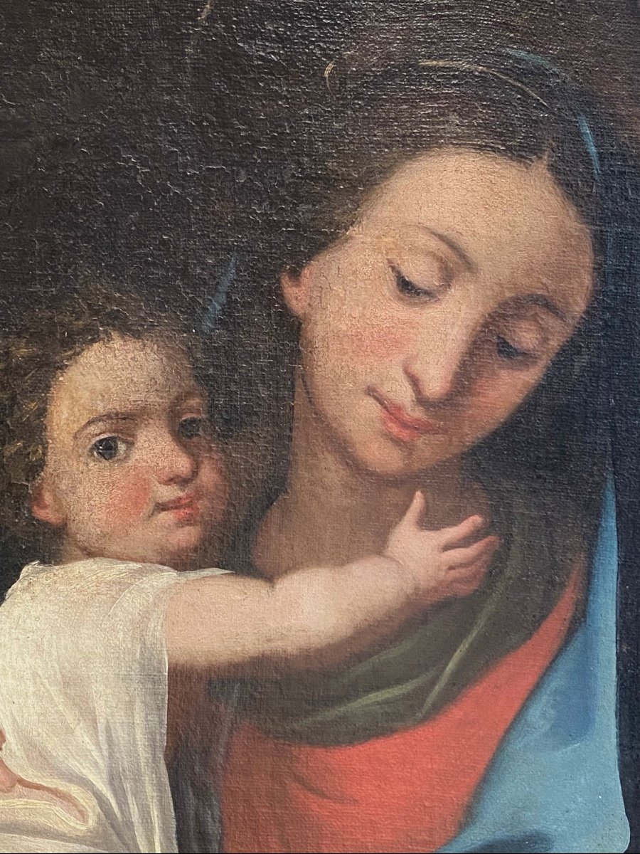 Virgin And Child (oil On Canvas) XVIIth Century-photo-2