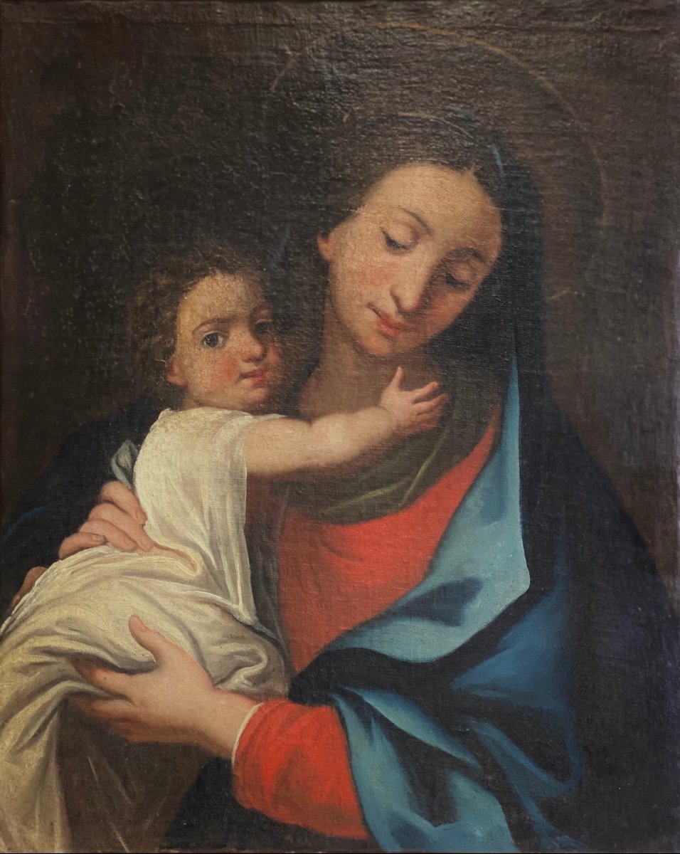 Virgin And Child (oil On Canvas) XVIIth Century-photo-3