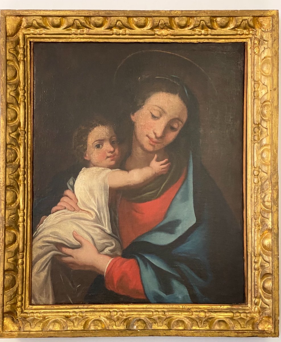Virgin And Child (oil On Canvas) XVIIth Century