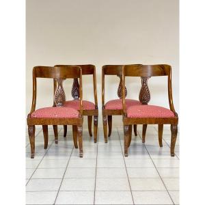 Group Of Four Empire Walnut Chairs In The Cockpit. Nineteenth Century