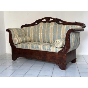 Lombard Charles X Boat-shaped Sofa. Restored 19th Century.
