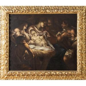 Oil On Canvas, Nativity Scene. Venetian School, 17th Century, Attributed To Antonio Balestra