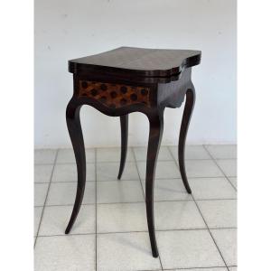 Small Carlo X Game Table Made Of Veneered Wood With Inlays Of Various Woods. 19th Century 