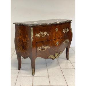 Commode galbée (façade et côtés) d'époque Napoléon III (XIXe siècle), restaurée.