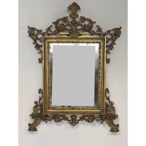 Louis XV-style Mirror In Carved And Gilded Wood. Mercury-coated Glass, Lombardy, Early 18th Century