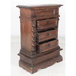 Small Cabinet With Three Drawers Made Of Walnut. Rome, 17th Century