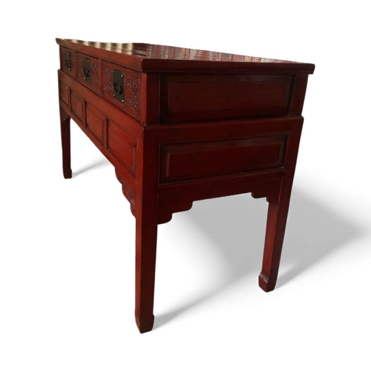 console chinoise laque rouge 19eme siecle-photo-2