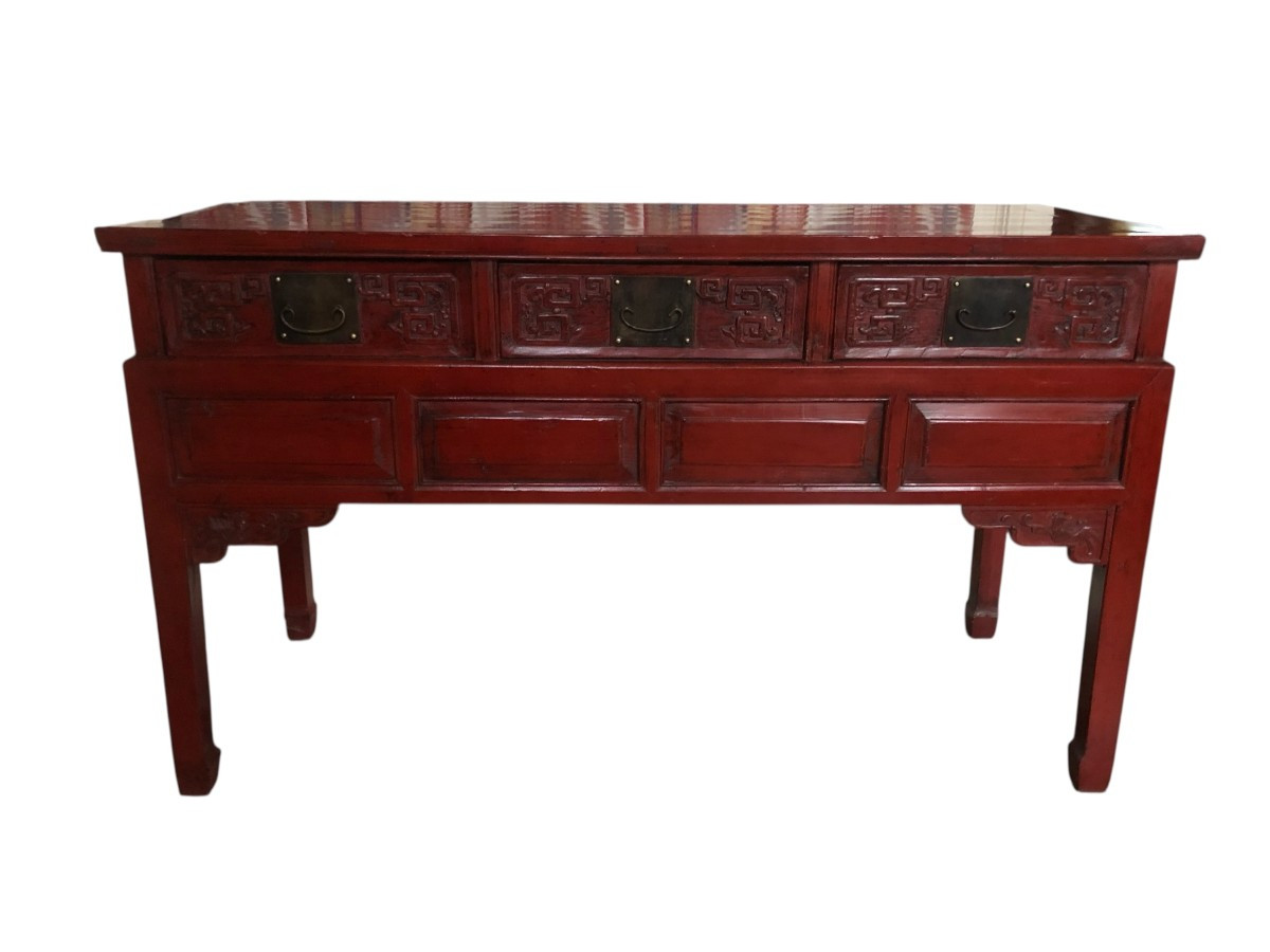console chinoise laque rouge 19eme siecle