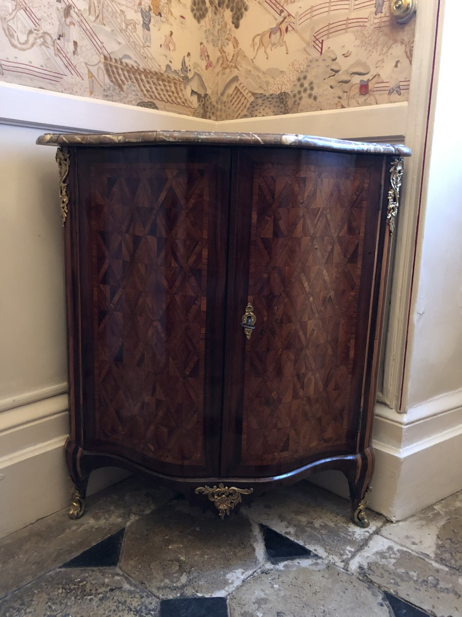 Encoignure marqueterie 18eme estampillée H.Hansen-photo-1