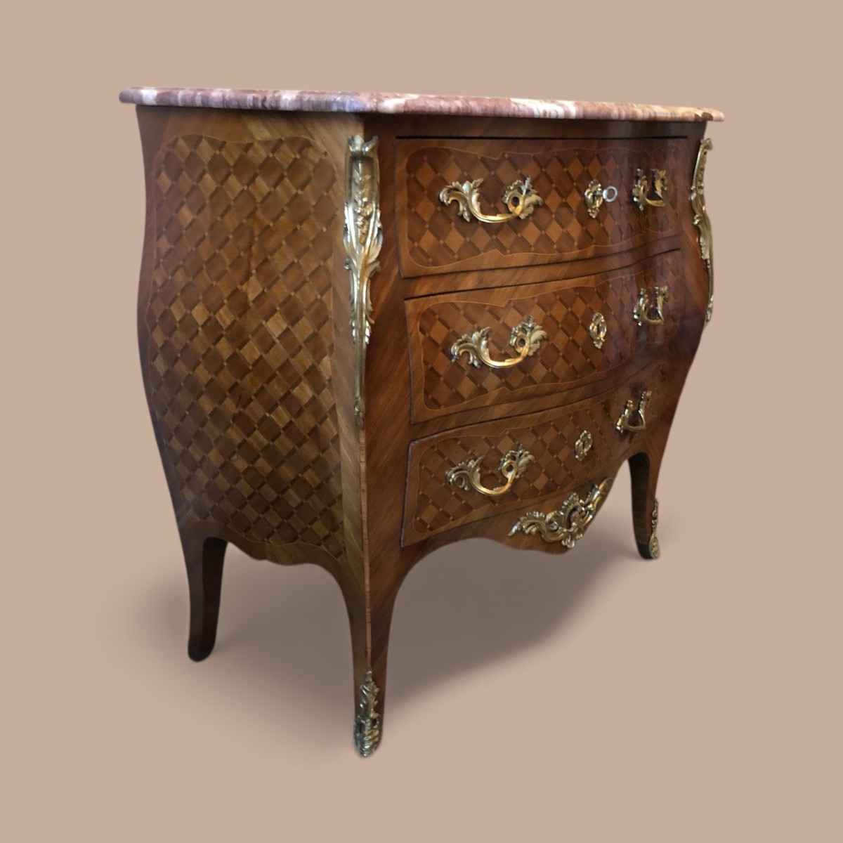 Louis XV Style Marquetry Chest Of Drawers-photo-2