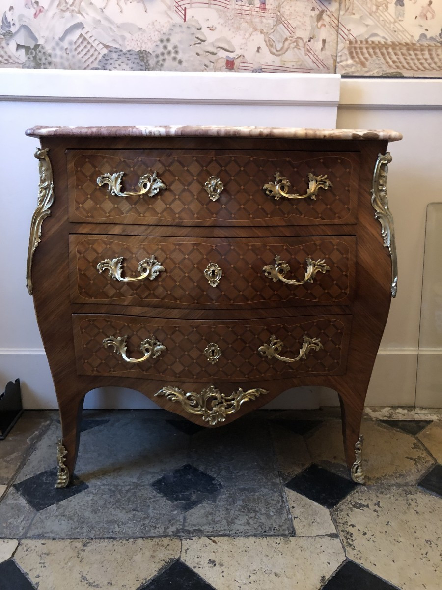 Louis XV Style Marquetry Chest Of Drawers-photo-1