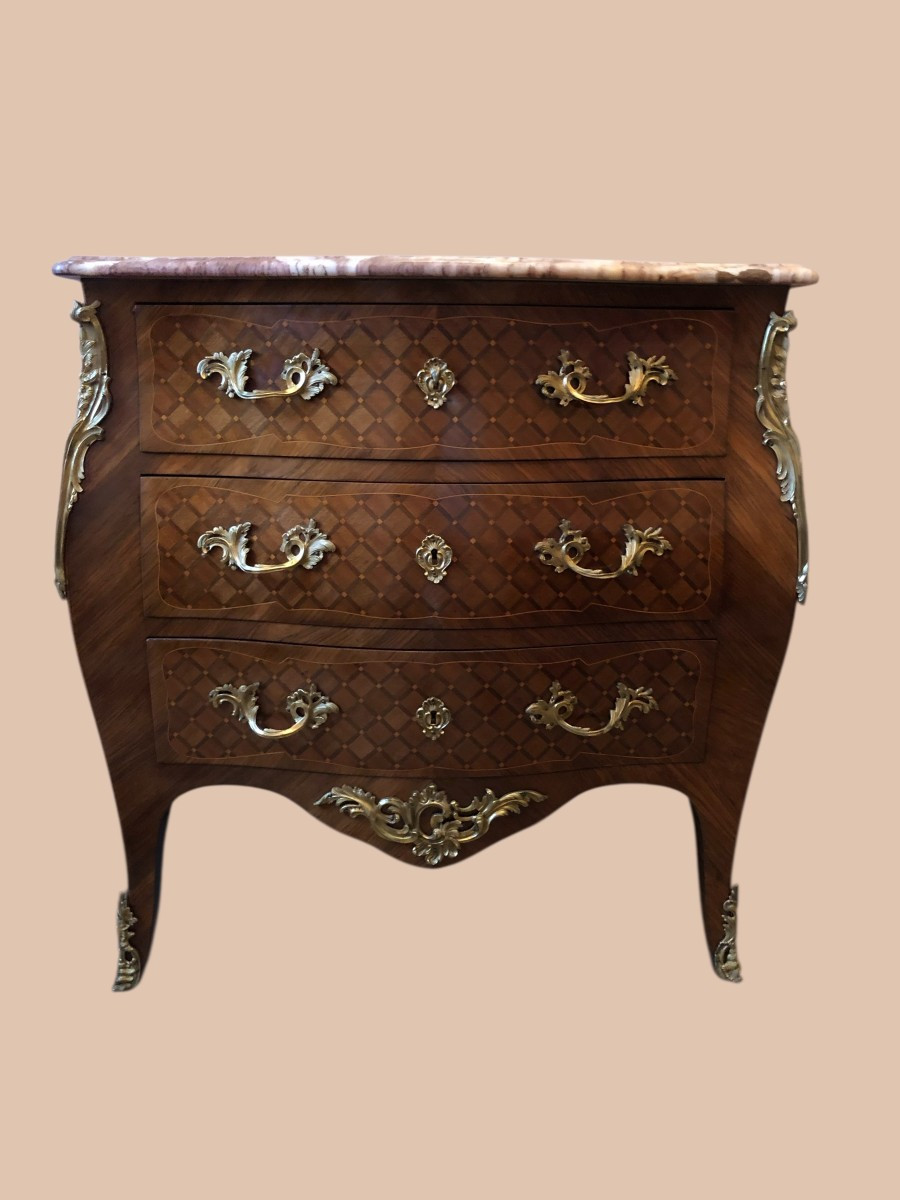 Louis XV Style Marquetry Chest Of Drawers