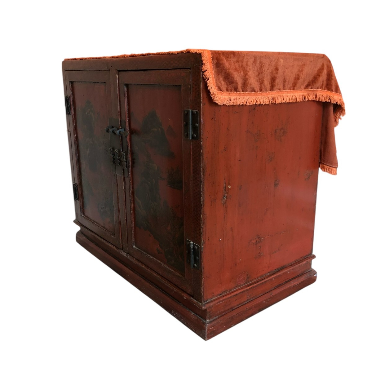 Two-door Red Lacquered Chinese Buffet, Late 19th Century-photo-2