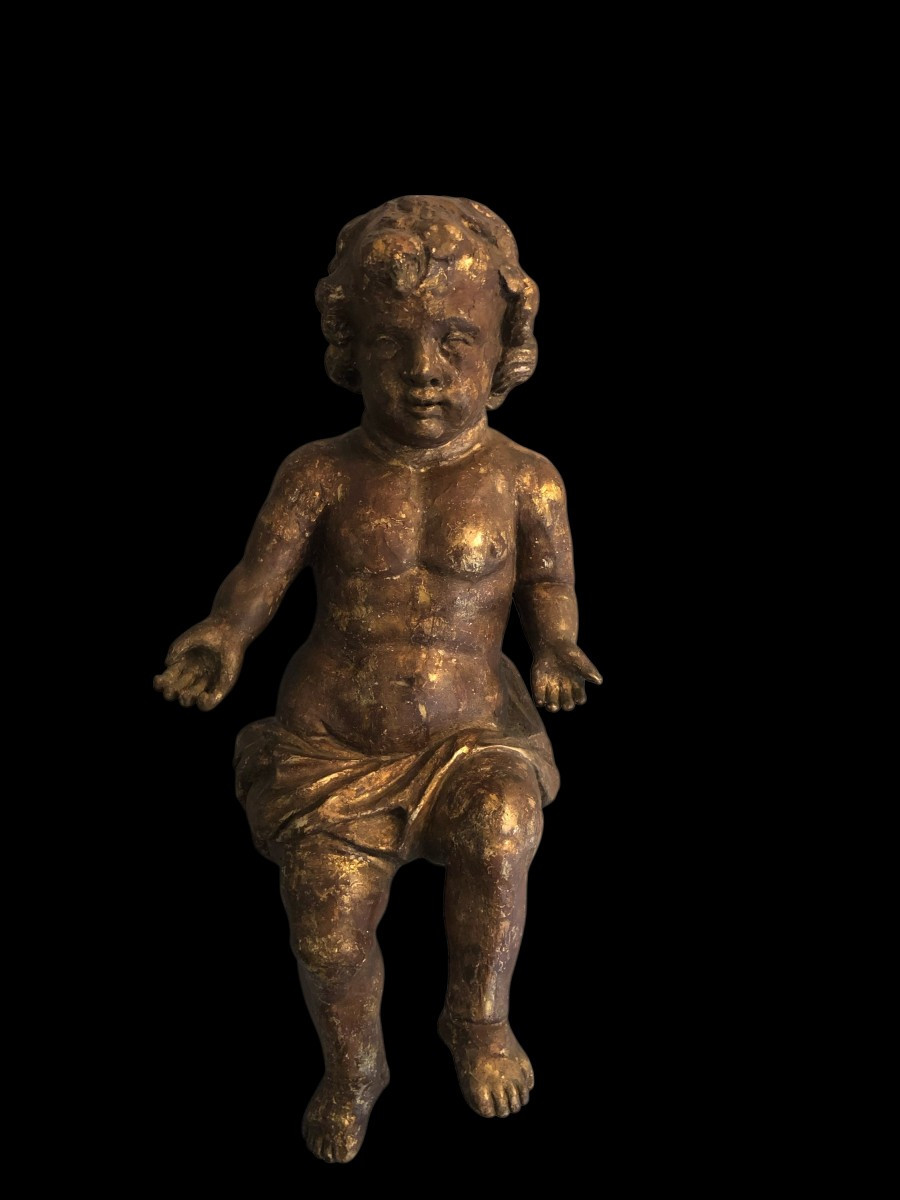 Pair Of Gilded Wooden Cherubs, Late 17th Century-photo-2
