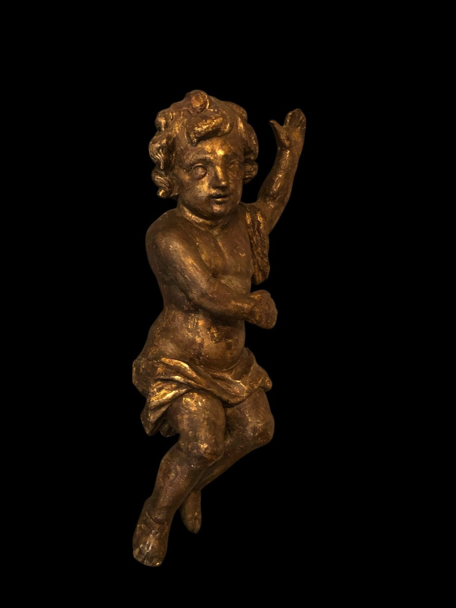 Pair Of Gilded Wooden Cherubs, Late 17th Century-photo-3