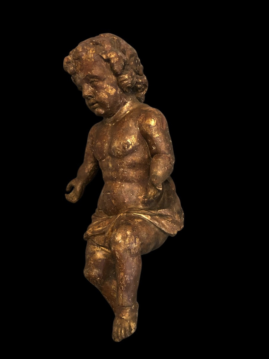 Pair Of Gilded Wooden Cherubs, Late 17th Century-photo-1