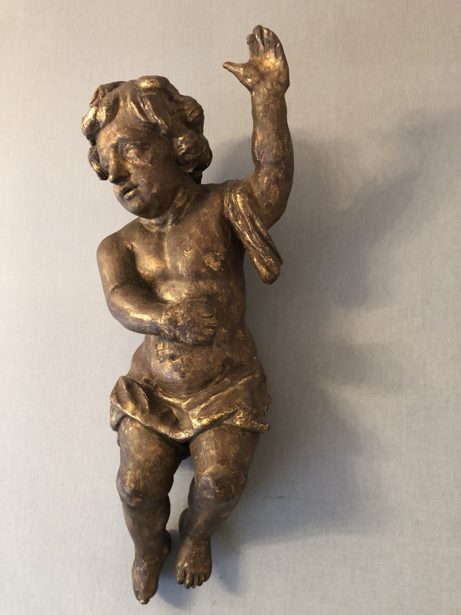 Pair Of Gilded Wooden Cherubs, Late 17th Century-photo-3