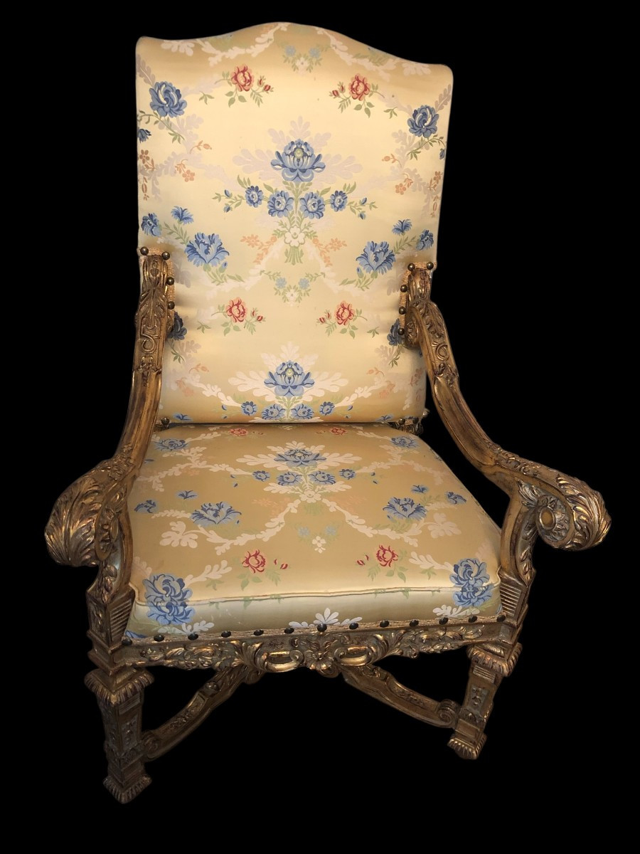Important Pair Of Gilded Louis XIV Style Armchairs-photo-3