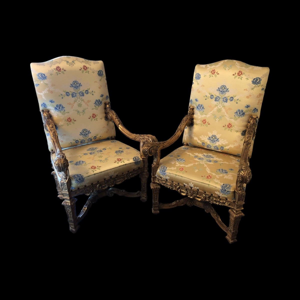Important Pair Of Gilded Louis XIV Style Armchairs