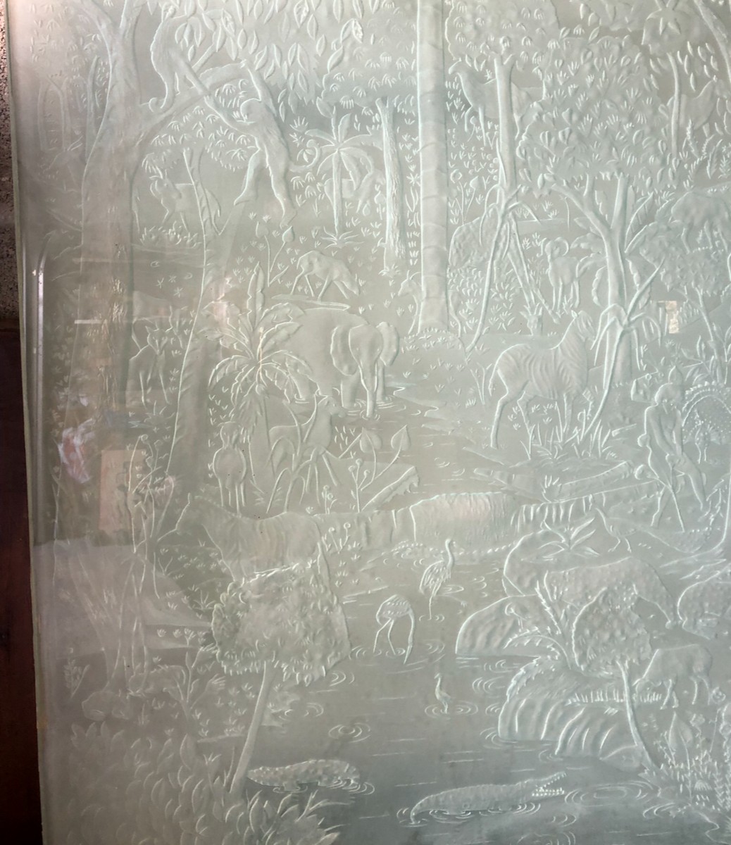 panneau de verre art déco  1930 "paradis terrestre" 170cm 150cm-photo-4