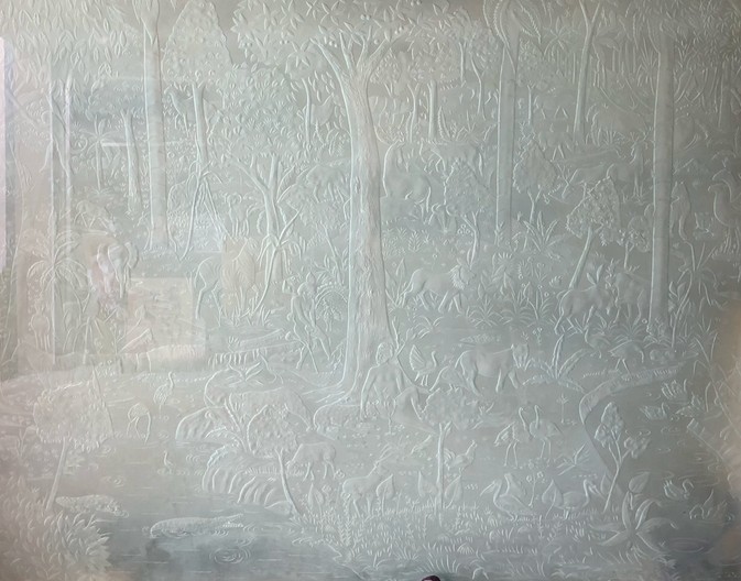 panneau de verre art déco  1930 "paradis terrestre" 170cm 150cm-photo-2