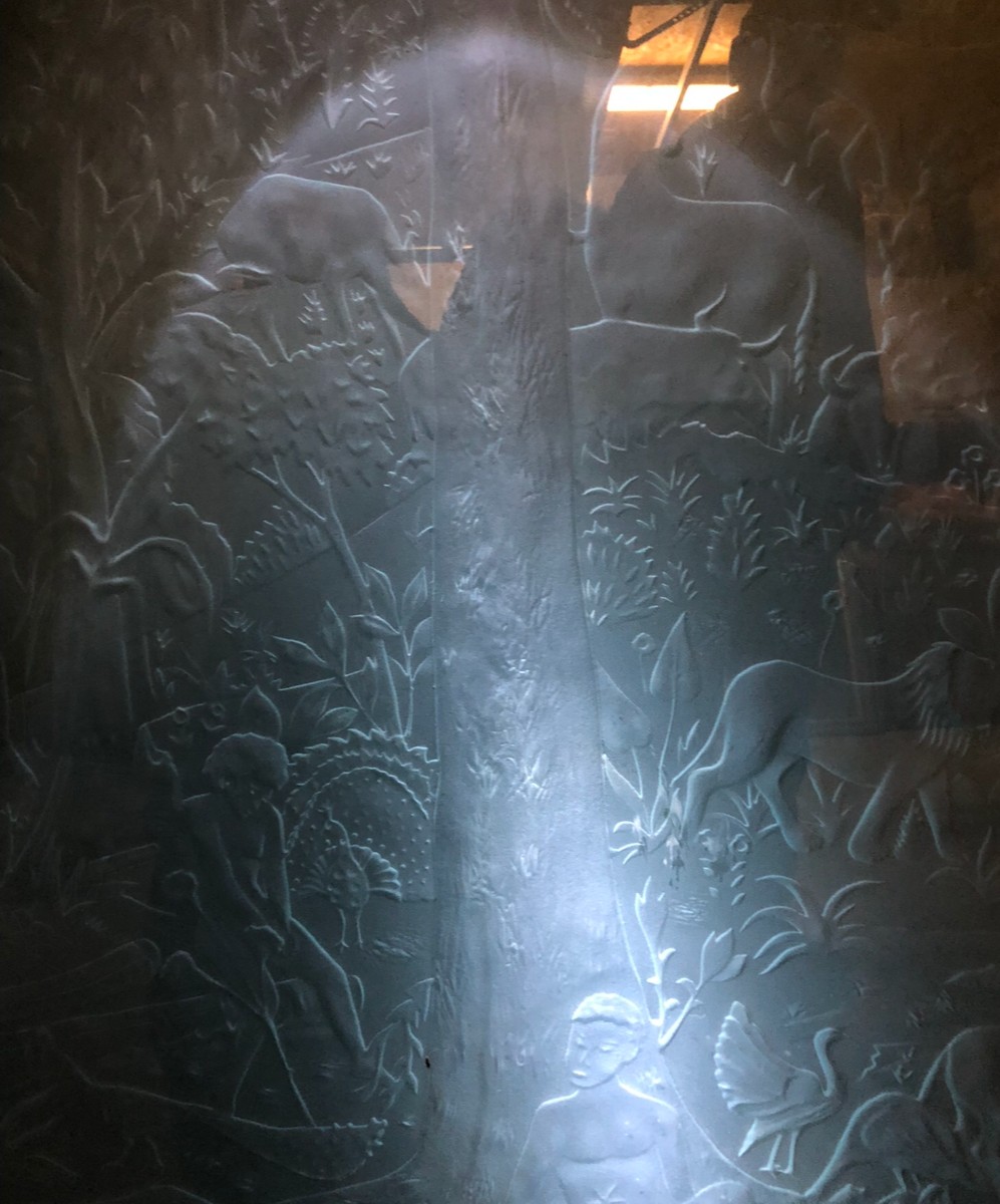 panneau de verre art déco  1930 "paradis terrestre" 170cm 150cm-photo-1