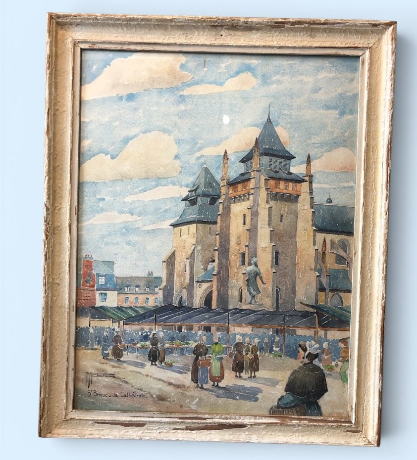  Aquarelle cathédrale de st Brieuc Bretagne années 30