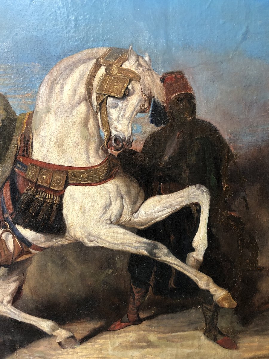 Huile sur toile Orientaliste fin 19eme siècle "cheval et maure"-photo-2