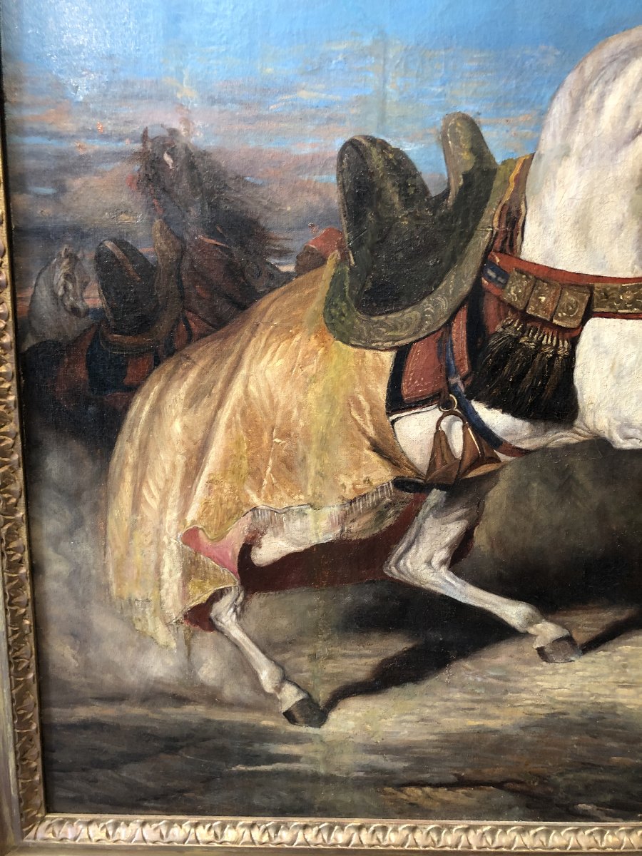 Huile sur toile Orientaliste fin 19eme siècle "cheval et maure"-photo-4