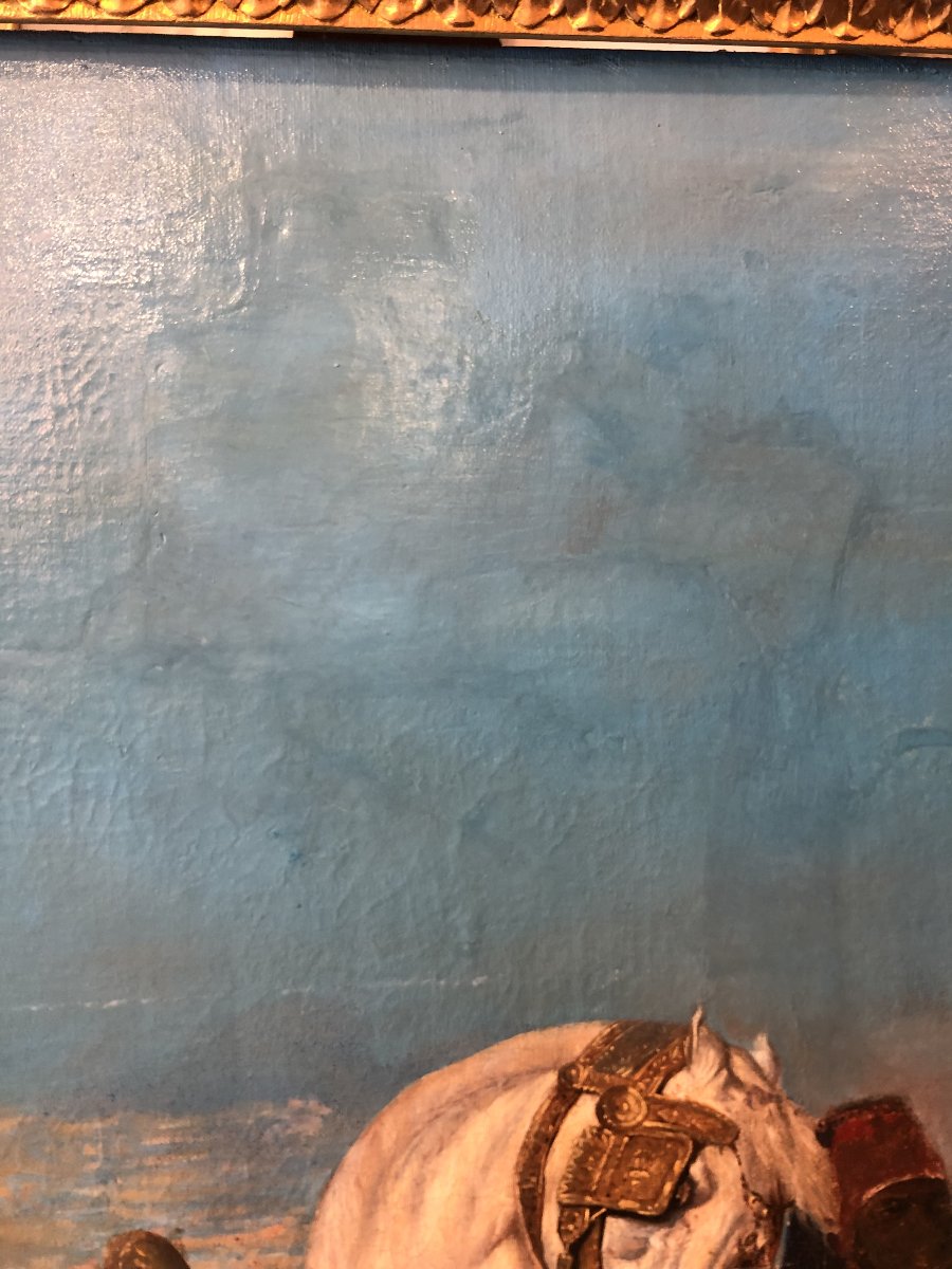 Huile sur toile Orientaliste fin 19eme siècle "cheval et maure"-photo-1