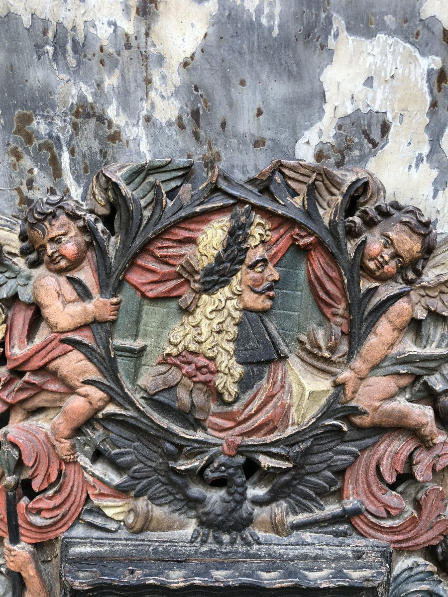 Rare Polychrome Mirror Frame From Nuremberg, Late 17th Century, Featuring A Profile Of King John Sobieski Of Poland-photo-7