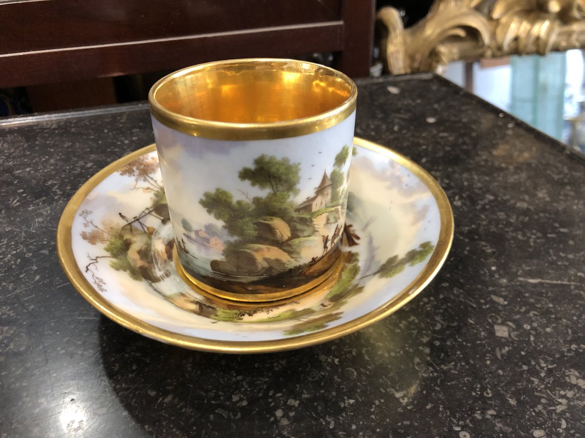 Tasse et sous tasse peintes porcelaine Paris 19è siècle-photo-3